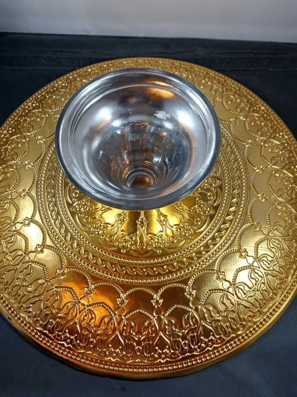 Vintage Gold Art Glass Turkish Cake Stand and Dome Glass